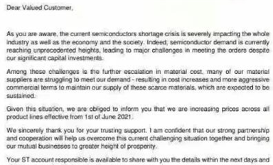 突發(fā)！意法半導體再發(fā)漲價通知！